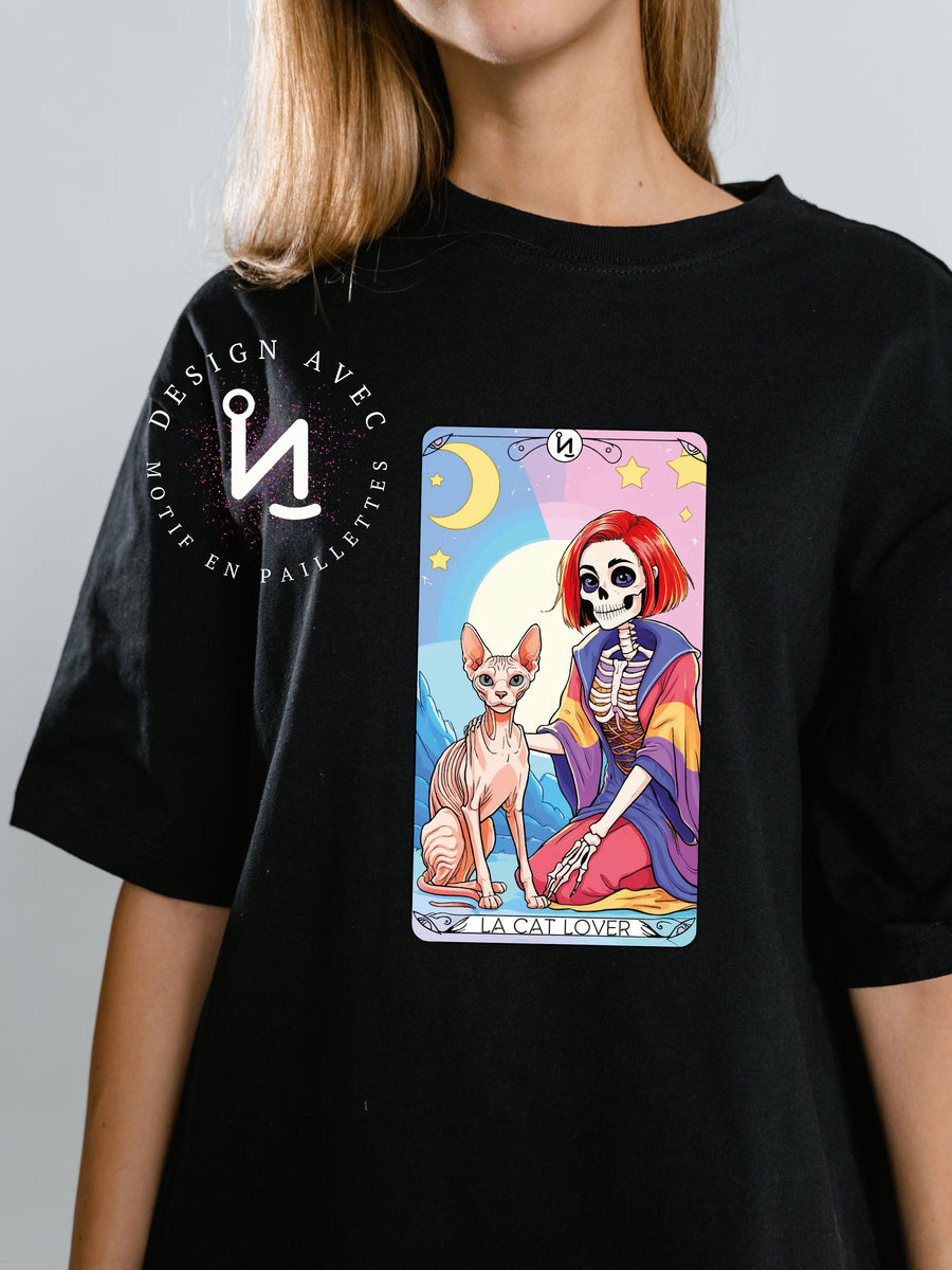 LA CAT LOVER - T-Shirt noir (taille unisexe)