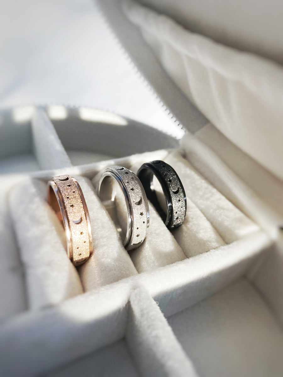 STARLIGHT NOIR ou ARGENT ou ROSE GOLD - Bague anti-stress